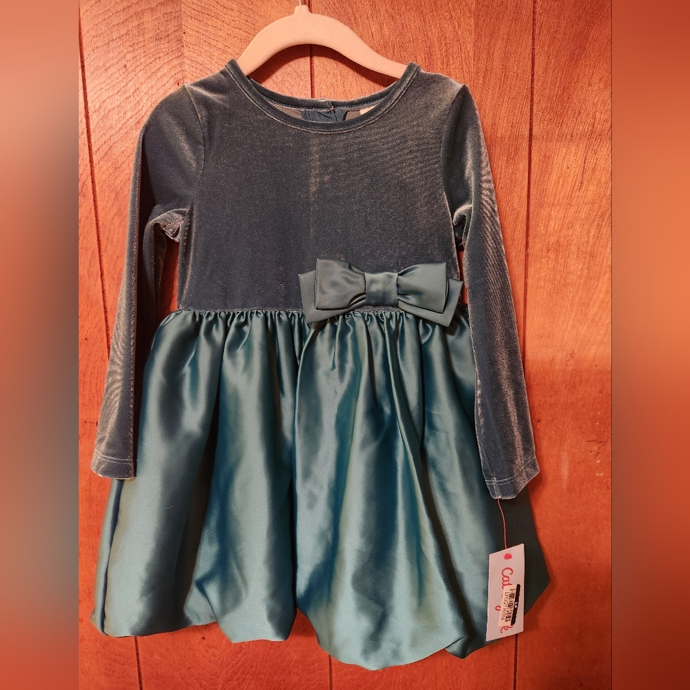 Cat & Jack Elegant Green Teal Velvet Bodice Girl's Dress, S3T, NWT